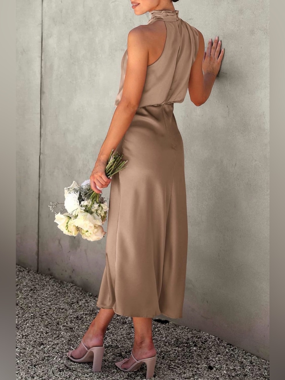 NWT Draped High-Neck Maxi Dress in Taupe, XL - Picture 2 of 9